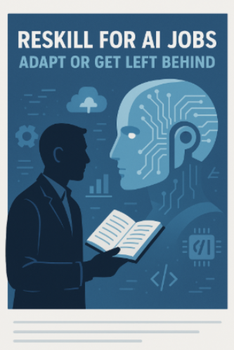 AI-generated visual featuring the phrase ‘Reskill for AI Jobs’, representing the urgent need for reskilling in today’s evolving job market.