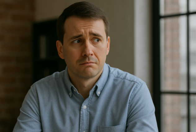 Professional hesitating at a forked path, symbolizing risk aversion and fear of career change