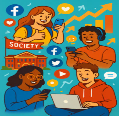 Students discussing social media strategies for college societies