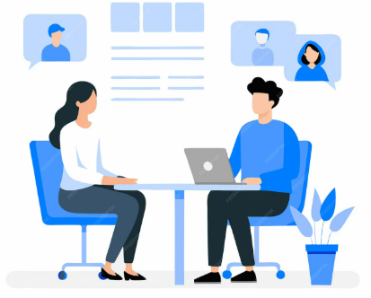 Peer mock interview group practicing technical and behavioral interviews.