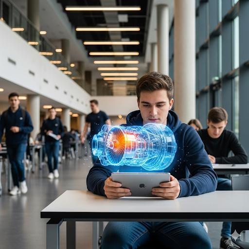 Augmented Reality technology enabling immersive job simulation for students.