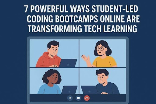 Student-led coding bootcamps online with students collaborating on projects