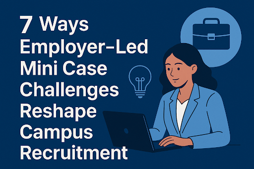Employer-led mini case challenges for campus hiring showcasing teamwork and problem-solving.