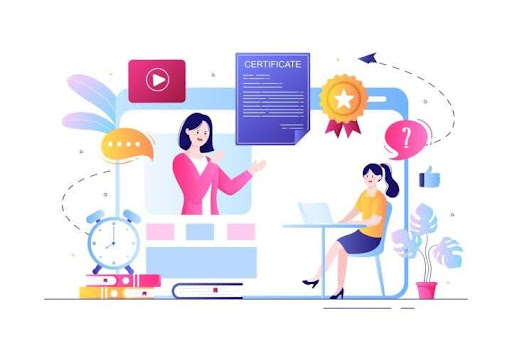 Online career fair tips illustration showing job seekers and recruiters connecting virtually