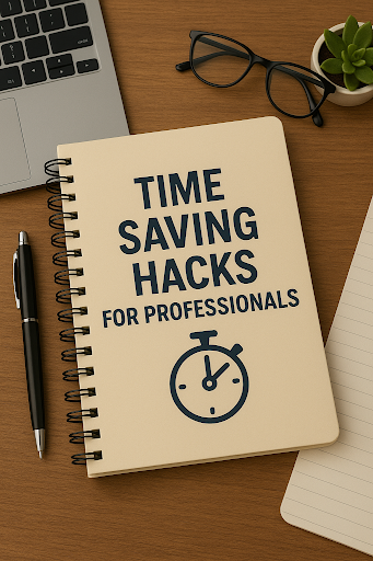 Notebook with time-saving productivity hacks for professionals to improve workplace productivity