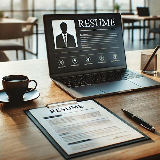 Resume and laptop on desk demonstrating professional profile setup with focus on online certificate placement.
