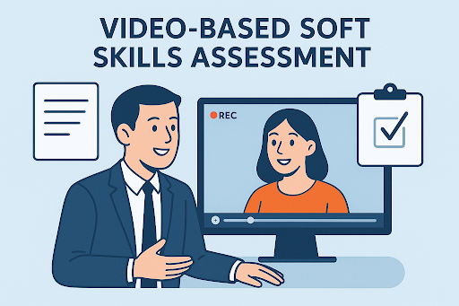 Candidate recording responses in a video soft skills assessment for communication evaluation