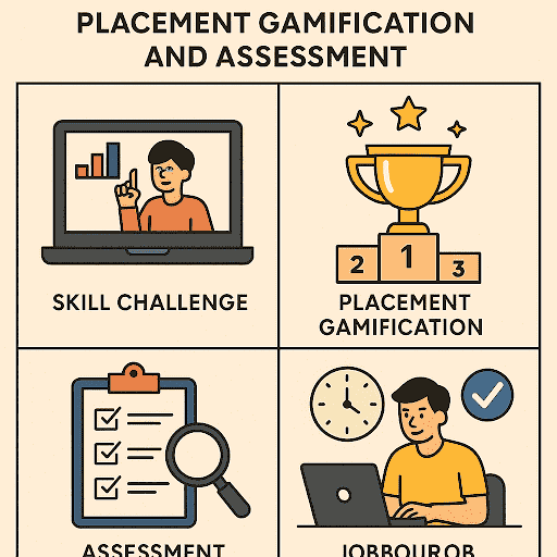 Illustration of a gamified online skill challenge used for modern placement assessment.