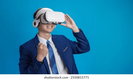 Employees using VR headsets for immersive learning and onboarding through 3D virtual simulations.
