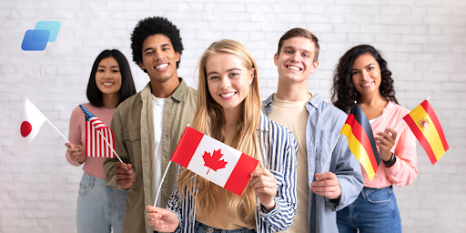 Students participating in a global internship and student exchange program, collaborating internationally