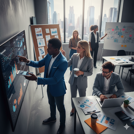 Professionals exploring management jobs and business careers in marketing, finance, and operations.