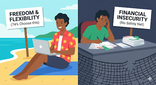 gig workers analysis showing ride-share driver working late at night without benefits